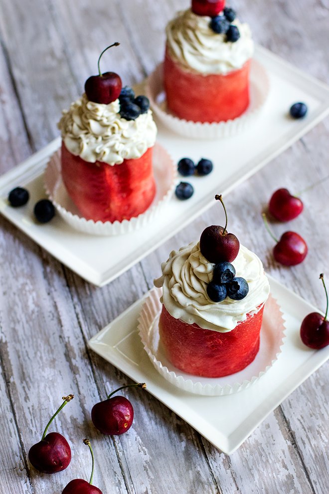 No-Bake-Watermelon-Cupcakes-Summertime-Recipe No-bake watermelon cupcakes on table