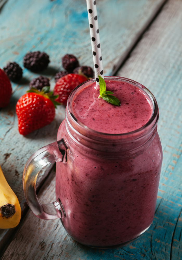 protein smoothie with banana and berries
