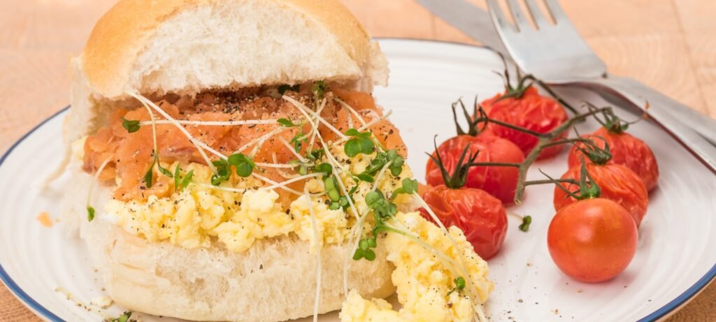 smoked salmon scrambled eggs serving